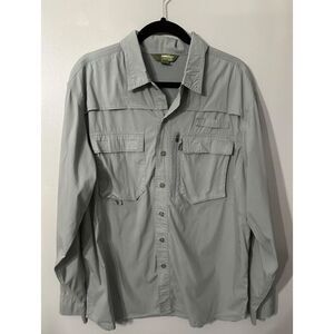 Gander Mountain‎ Grey Outdoor Shirt Button Down Men's L Long Sleeve Small Flaw